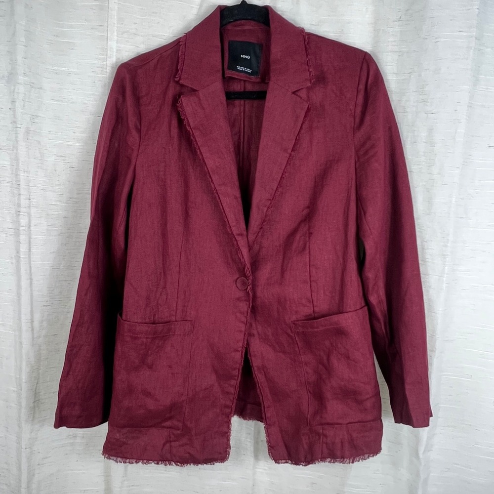 Mango MNG Linen Raw Edge Fringe Blazer Jacket. Wine.
Womens Medium